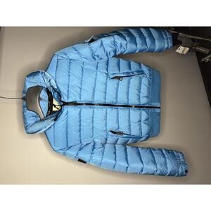 Light Blue Quilted Puffer Jacket with Hood